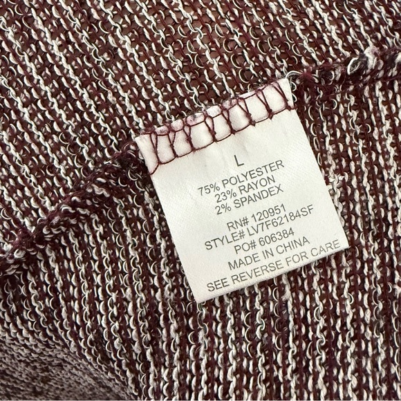 Olive + Oak Striped Pullover Hoodie with Burgundy Accents Lightweight Soft Large - Picture 7 of 11